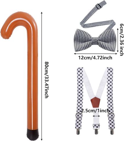SUMERSHA 5Pcs Old Man Costume Set, Suspenders Bow Tie Glasses Mustache Eyebrows Set and Inflatable Cane for Grandpa Cosplay Accessories in Saudi Arabia