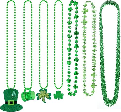 18Pcs St. Patrick's Day Necklace, Green Beads Shamrock Necklace Bulk, St Patricks Day Costume Accessories for Women Men in Saudi Arabia