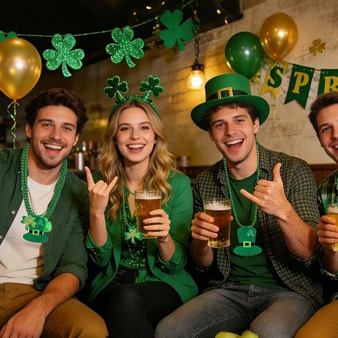 18Pcs St. Patrick's Day Necklace, Green Beads Shamrock Necklace Bulk, St Patricks Day Costume Accessories for Women Men in Saudi Arabia