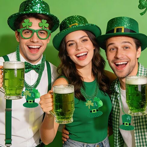 18Pcs St. Patrick's Day Necklace, Green Beads Shamrock Necklace Bulk, St Patricks Day Costume Accessories for Women Men in Saudi Arabia