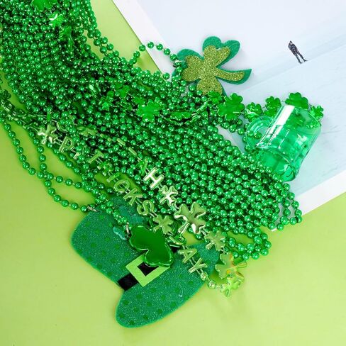 18Pcs St. Patrick's Day Necklace, Green Beads Shamrock Necklace Bulk, St Patricks Day Costume Accessories for Women Men in Saudi Arabia