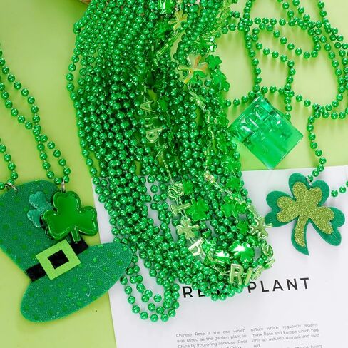 18Pcs St. Patrick's Day Necklace, Green Beads Shamrock Necklace Bulk, St Patricks Day Costume Accessories for Women Men in Saudi Arabia