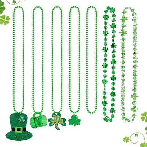 18Pcs St. Patrick's Day Necklace, Green Beads Shamrock Necklace Bulk, St Patricks Day Costume Accessories for Women Men in Saudi Arabia