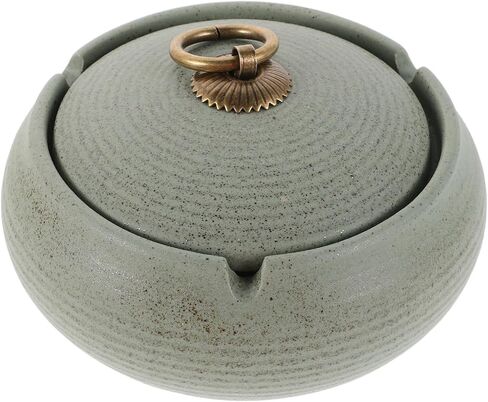 Modern Ceramic Ashtray with Lid for Outdoor and Indoor Use Windproof Covered Ash Tray for Patio Living Study Easy to Clean and Home Decor in Light Green in Saudi Arabia