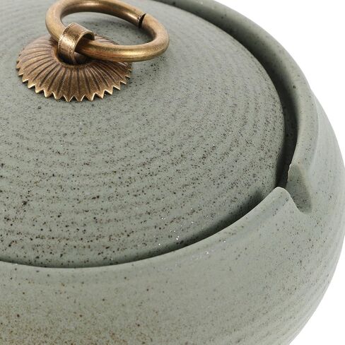 Modern Ceramic Ashtray with Lid for Outdoor and Indoor Use Windproof Covered Ash Tray for Patio Living Study Easy to Clean and Home Decor in Light Green in Saudi Arabia