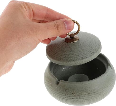 Modern Ceramic Ashtray with Lid for Outdoor and Indoor Use Windproof Covered Ash Tray for Patio Living Study Easy to Clean and Home Decor in Light Green in Saudi Arabia