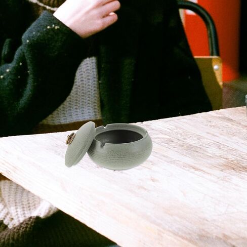 Modern Ceramic Ashtray with Lid for Outdoor and Indoor Use Windproof Covered Ash Tray for Patio Living Study Easy to Clean and Home Decor in Light Green in Saudi Arabia