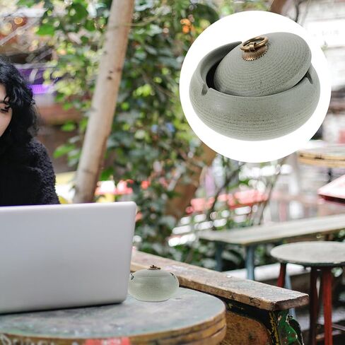 Modern Ceramic Ashtray with Lid for Outdoor and Indoor Use Windproof Covered Ash Tray for Patio Living Study Easy to Clean and Home Decor in Light Green in Saudi Arabia