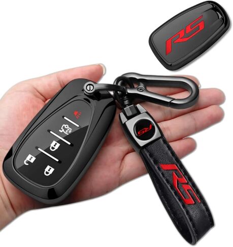 سلسلة مفاتيح شعار RS مع حافظة مفاتيح حماية ناعمة من مادة TPU لملحقات Camaro RS Equinox Malibu Traverse Blazer Cruze Trailblazer Trax Sonic Spark (أحمر RS) in Saudi Arabia