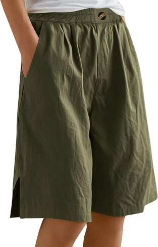 شورت برمودا للنساء بطول الركبة من القطن بأرجل واسعة صيفي قصير مقاس كبير سروال للتمرين فضفاض مناسب غير رسمي in Kuwait