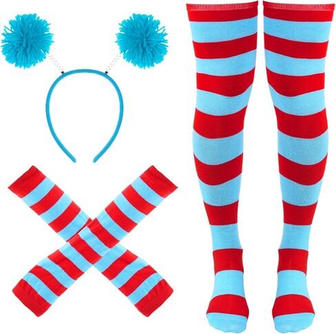 3 Pcs Costume Accessories Pom Pom Headband Striped Knee High Socks Striped Arm Warmer Gloves Ponytail Headband in Saudi Arabia