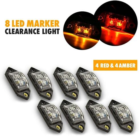 8 عبوات Kaper II 3.375 بوصة RV Side Fender Mini Marker LED ضوء أحمر كهرماني/شفاف in Saudi Arabia