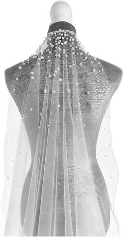 اللؤلؤ المتناثر الحجاب الزفاف الحجاب الزفاف 1 الطبقة مع مشط معدني ملفوفة تول in Kuwait