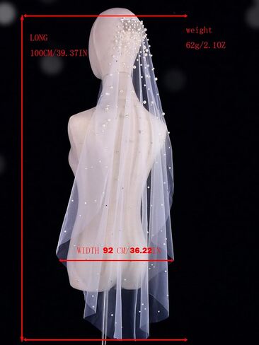 اللؤلؤ المتناثر الحجاب الزفاف الحجاب الزفاف 1 الطبقة مع مشط معدني ملفوفة تول in Kuwait