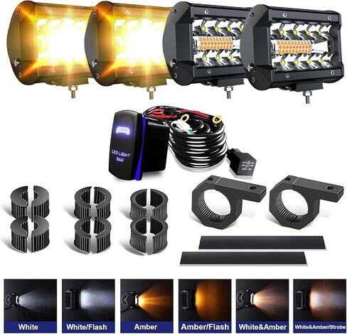 ASLONG 4P 3x3 LED مكعب أبيض/كهرماني القرون بقعة ستروب ضوء العمل مع المطارد RGB هالو 16 لونًا ثابتًا أكثر من 92 وضعًا وامضًا للطرق الوعرة مصابيح أمامية للضباب متوهجة 3x3 أضواء مع مفتاح وتسخير الأسلاك in Kuwait