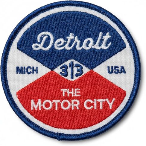Detroit Reel Embroidery Patch Iron on or Sew on Embroidered 3 inch Diameter in Saudi Arabia