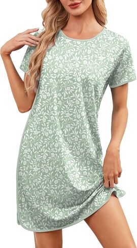 قمصان نوم للنساء فستان منزلي بأكمام قصيرة وفساتين صالة للنوم للنوم وملابس نوم مطبوعة ناعمة in Kuwait