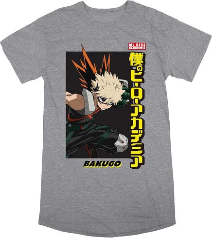 قميص ليلي نسائي من Bioworld My Hero Academia Bakugo بأكمام قصيرة باللون الرمادي المنقط in Kuwait