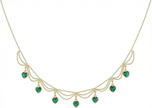 قلادة على شكل قلب أخضر من النحاس المطلي بالذهب عيار 14 قيراط للنساء، قلادة قلادة على شكل قلب أخضر مكعبة من حجر الزركون وحجر الراين، مجوهرات عصرية عصرية للارتداء اليومي وهدايا الحفلات in Kuwait