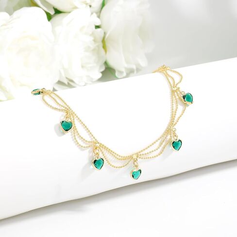 قلادة على شكل قلب أخضر من النحاس المطلي بالذهب عيار 14 قيراط للنساء، قلادة قلادة على شكل قلب أخضر مكعبة من حجر الزركون وحجر الراين، مجوهرات عصرية عصرية للارتداء اليومي وهدايا الحفلات in Kuwait