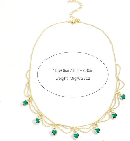 قلادة على شكل قلب أخضر من النحاس المطلي بالذهب عيار 14 قيراط للنساء، قلادة قلادة على شكل قلب أخضر مكعبة من حجر الزركون وحجر الراين، مجوهرات عصرية عصرية للارتداء اليومي وهدايا الحفلات in Kuwait