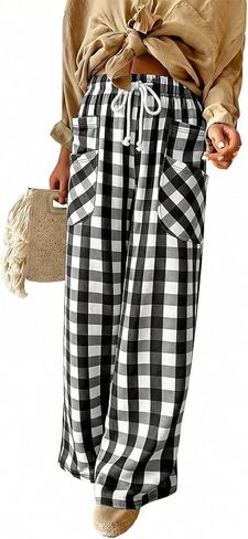 Acelitt Women Checkered Pants with Pockets, S-XXL in Saudi Arabia