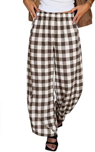 Tankaneo Womens Wide Leg Palazzo Pants Casual Barrel Baggy Pants Elastic High Waist Comfy Trousers with Pockets in Saudi Arabia