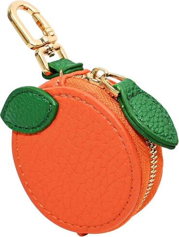 سلسلة مفاتيح محفظة عملات معدنية لطيفة مع سحاب - حقيبة جلدية صغيرة من Kawaii لحقيبة الظهر أو حقيبة برتقالية in Kuwait