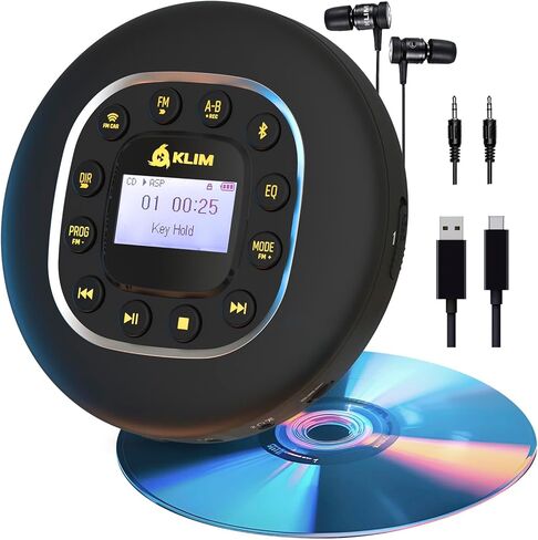 KLIM Journey + مشغل أقراص مضغوطة محمول Walkman مع بطارية طويلة الأمد + جديد 2024 + مع سماعات رأس + راديو FM + مشغل أقراص مضغوطة MP3 متوافق + بطاقة SD وجهاز إرسال FM وبلوتوث + مثالي للسيارات - أبيض in Kuwait