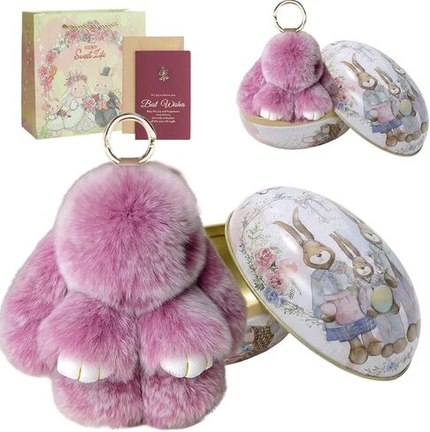 Bunny Keychain with Tin, Cute Rabbit Fur Keychain Keychain Handmade Soft Tin Box for Easter Gifts, Bags and Keys in Saudi Arabia