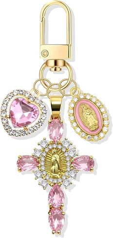Cute Virgin-Mary Cross Keychain, Women Bag Charms Key Chain for Purse Handbags, Heart Keychains Accessories in Saudi Arabia