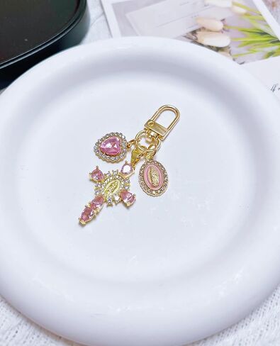 Cute Virgin-Mary Cross Keychain, Women Bag Charms Key Chain for Purse Handbags, Heart Keychains Accessories in Saudi Arabia
