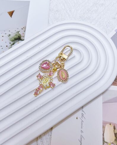 Cute Virgin-Mary Cross Keychain, Women Bag Charms Key Chain for Purse Handbags, Heart Keychains Accessories in Saudi Arabia