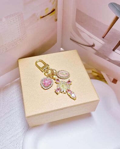 Cute Virgin-Mary Cross Keychain, Women Bag Charms Key Chain for Purse Handbags, Heart Keychains Accessories in Saudi Arabia