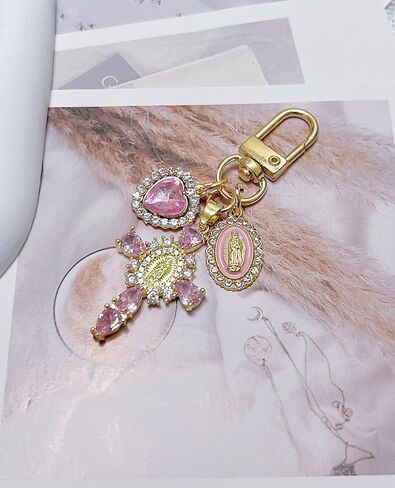 Cute Virgin-Mary Cross Keychain, Women Bag Charms Key Chain for Purse Handbags, Heart Keychains Accessories in Saudi Arabia