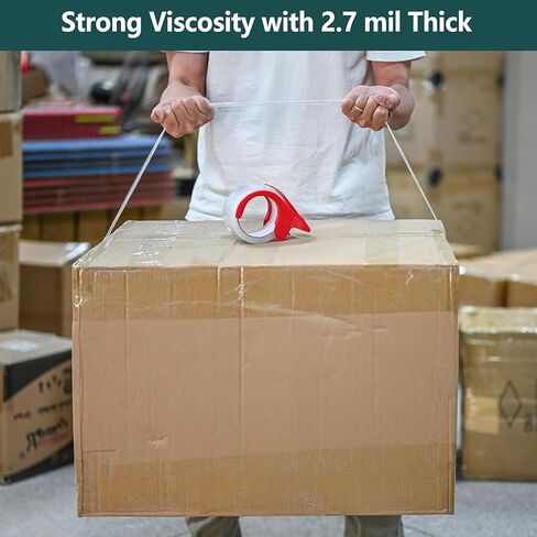 AUSTARK 12 Rolls Clear Packing Tape with Dispenser, Tape Refills 2.7 mil, 1.88 inch x 60 Yards Per Roll, Shipping Tape for Packaging Sealing Moving in Kuwait