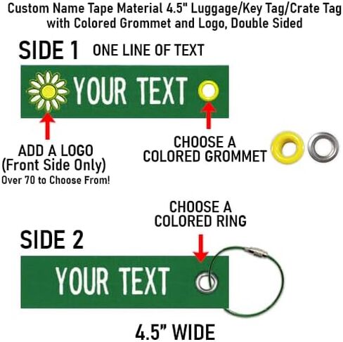 Custom Name Tape Material 4.5" Luggage,Key Tag,Crate Tag with Colored Grommet and Logo, Double Sided. 6 inch Cable Loop Wire Ring Included. in Saudi Arabia