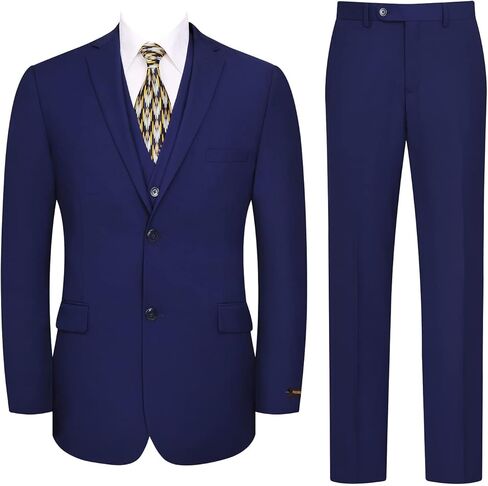 Men's Suits 3 Piece Slim Fit Suit Set Two Buttons Solid Business Suit Jacket Blazer Pants & Vest in Saudi Arabia