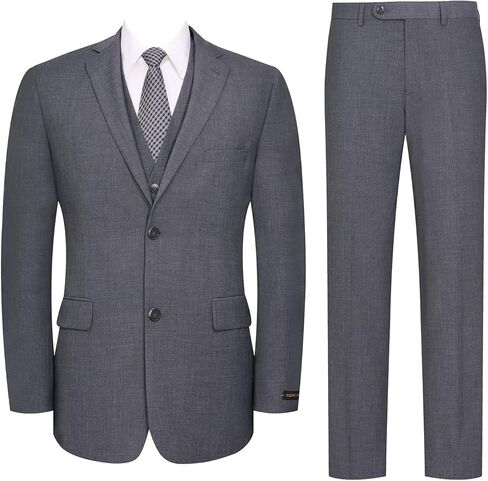 Men's Suits 3 Piece Slim Fit Suit Set Two Buttons Solid Business Suit Jacket Blazer Pants & Vest in Saudi Arabia