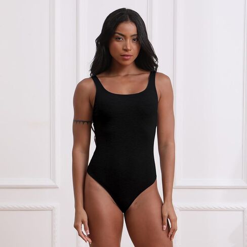 Women's Bodysuit, Wide Shoulder, Square Neck Thong Jumpsuit Stretch Top for Daily Wear in Saudi Arabia