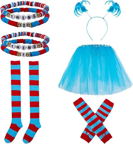 4 أزواج من أساور Friendship Thing المتطابقة وأزياء Thing One وThing Two، تتضمن أساور Thing تنورة توتو من التول باللون الأحمر والأزرق وجوارب مخططة وقفازات قابلة للتمدد وعصابة رأس، وإكسسوارات حفلات الأصدقاء in Kuwait