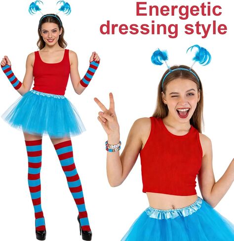 4 أزواج من أساور Friendship Thing المتطابقة وأزياء Thing One وThing Two، تتضمن أساور Thing تنورة توتو من التول باللون الأحمر والأزرق وجوارب مخططة وقفازات قابلة للتمدد وعصابة رأس، وإكسسوارات حفلات الأصدقاء in Kuwait