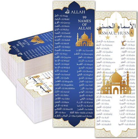 150 Packs 99 Names of Allah Bookmarks Reflecting on The Names of Allah Arabic English Bookmark Muslim Islamic Arabic Gifts for Women Men Quran Learning in Saudi Arabia