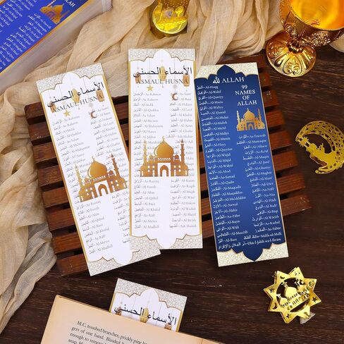 150 Packs 99 Names of Allah Bookmarks Reflecting on The Names of Allah Arabic English Bookmark Muslim Islamic Arabic Gifts for Women Men Quran Learning in Saudi Arabia
