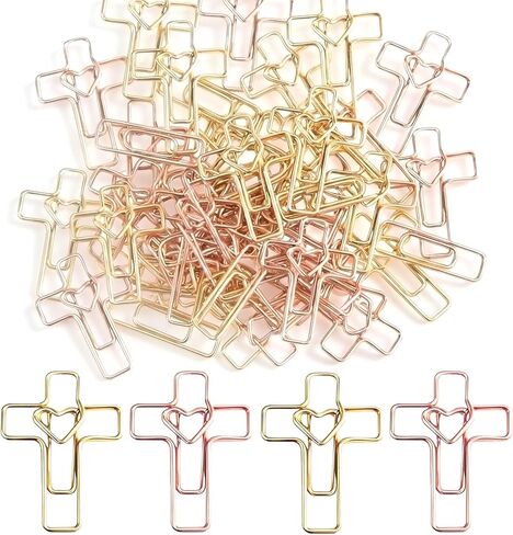 100 PCS Heart Cross Paper Clips for Bible Study Supplies,Christian Gifts,Jesus Bible Stuff Bookmark journaling Supplies Accessories, Easter Eggs fillers, Teacher Gifts (Gold and Rose) in Saudi Arabia