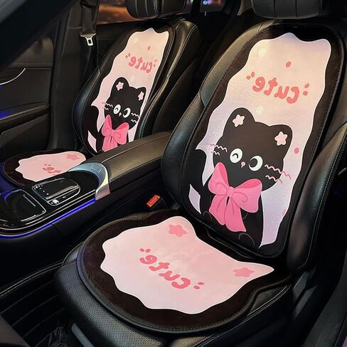 أغطية مقاعد السيارة YUNZLAN Sweet Cat Fun مجموعة كاملة من أغطية المقاعد الأمامية والخلفية مناسبة عالميًا للسيارات والشاحنات وسيارات الدفع الرباعي-Luxury-11PCS-Pink Black in Saudi Arabia
