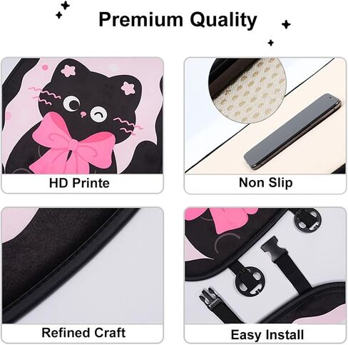 أغطية مقاعد السيارة YUNZLAN Sweet Cat Fun مجموعة كاملة من أغطية المقاعد الأمامية والخلفية مناسبة عالميًا للسيارات والشاحنات وسيارات الدفع الرباعي-Luxury-11PCS-Pink Black in Saudi Arabia