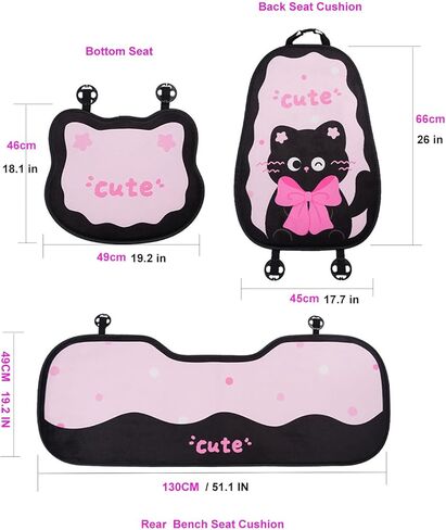 أغطية مقاعد السيارة YUNZLAN Sweet Cat Fun مجموعة كاملة من أغطية المقاعد الأمامية والخلفية مناسبة عالميًا للسيارات والشاحنات وسيارات الدفع الرباعي-Luxury-11PCS-Pink Black in Saudi Arabia