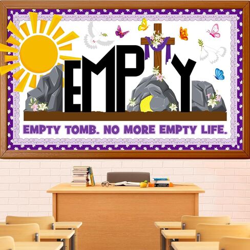 Easter Empty Tomb Bulletin Board Decoration Set, Spring Religious Jesus Classroom Decorations Christian Cross Butterflies Cutouts April Library Church Sunday School Wall Window Door Decor for Teacher in Kuwait