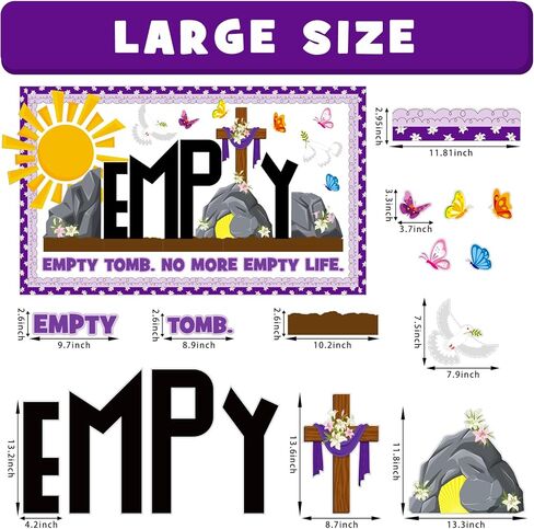 Easter Empty Tomb Bulletin Board Decoration Set, Spring Religious Jesus Classroom Decorations Christian Cross Butterflies Cutouts April Library Church Sunday School Wall Window Door Decor for Teacher in Kuwait